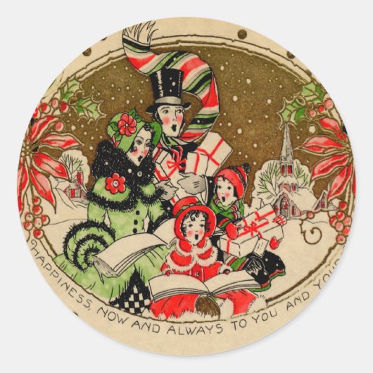 KerstCarolers Ronde Sticker (Voorkant)