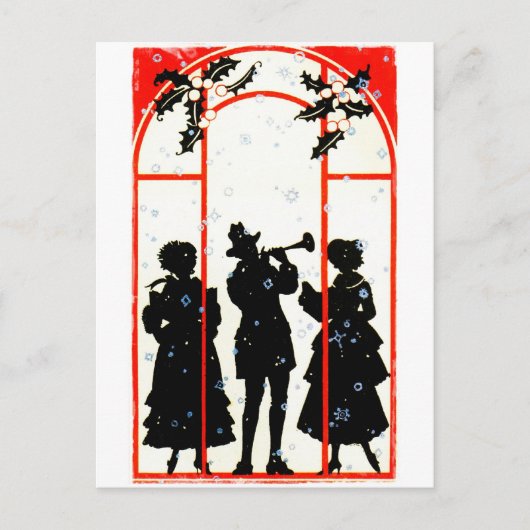 KerstCarolers Silhouette 1920 Feestdagenkaart (Voorkant)