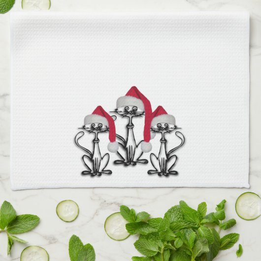 KerstCaroling Cats Joyous Fun Theedoek (Gevouwen)