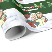 KerstCarollers, heilige bessen, sneeuwscène Cadeaupapier (Rol Hoek)