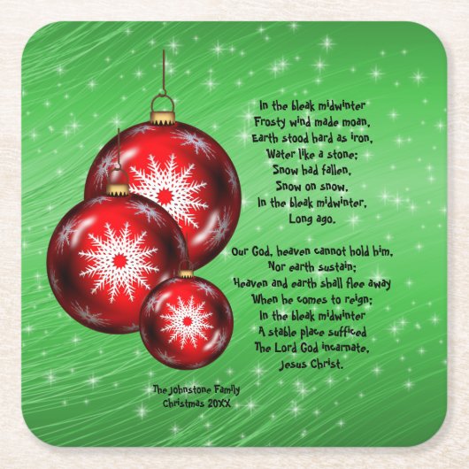 Kerstcaroltekst in de bleak Midwinter Kartonnen Onderzetters (Voorkant)