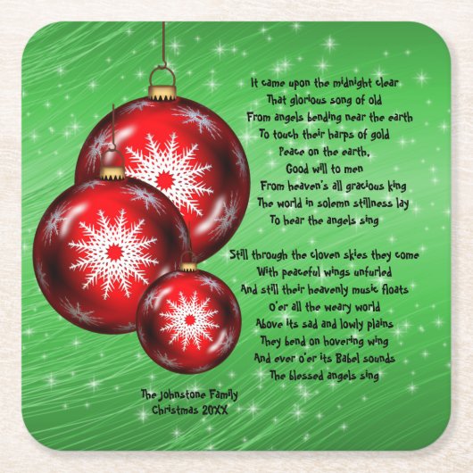 Kerstcaroltekst: 's middernacht kartonnen onderzetters (Voorkant)