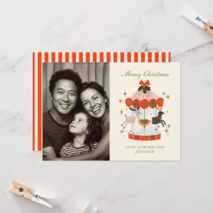 Kerstcarrousel Familie Foto Vakantie Kaart