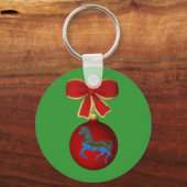 Kerstcarrousel Horse Bow Holiday Sleutelhanger (Voorkant)