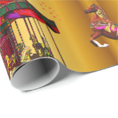 Kerstcarrouselpaarden op goud cadeaupapier (Rol Hoek)