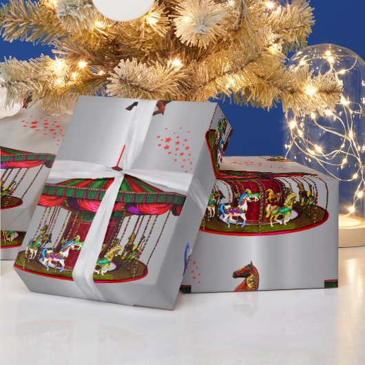 Kerstcarrouselpaarden Silver Cadeaupapier (Feestdagen)