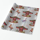 Kerstcarrouselpaarden Silver Cadeaupapier (Uitgerold)