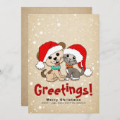 kerstCartoon Cat Dog Feestdagenkaart (Voorkant / Achterkant)