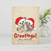 kerstCartoon Cat Dog Feestdagenkaart (Staand voorkant)