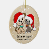 kerstCartoon Cat Dog Keramisch Ornament (Rechts)