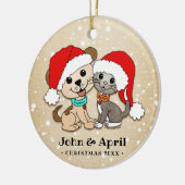 kerstCartoon Cat Dog Keramisch Ornament (Links)