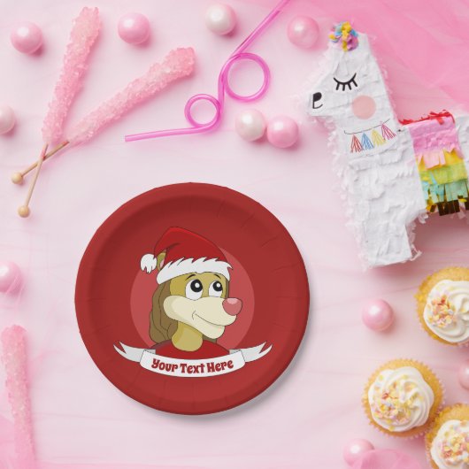 Kerstcartoon met een schattig leeuwenpapier bord (Feest)