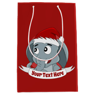 Kerstcartoon met een schattig olifantencadeau medium cadeauzakje