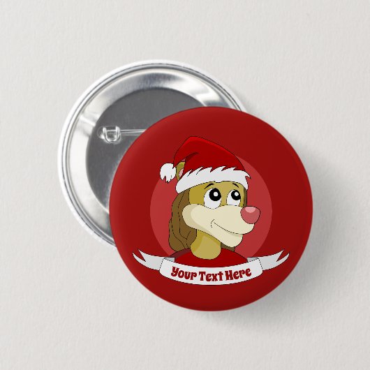 Kerstcartoon met een schattige leeuwknop ronde button 5,7 cm (Voorkant /achterkant)