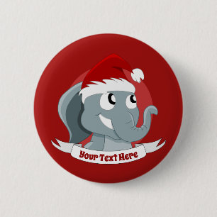 Kerstcartoon met een schattige olifant ronde button 5,7 cm