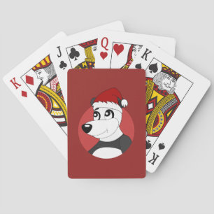 Kerstcartoon met een schattige panda-beer die auto pokerkaarten