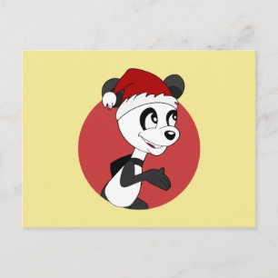 Kerstcartoon met postkaart van een knuffel panda