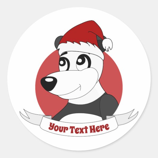 kerstcartoon met schattige panda-beer klassieke ro ronde sticker (Voorkant)