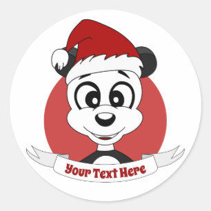 kerstcartoon met schattige panda-beer klassieke ro ronde sticker