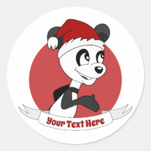 kerstcartoon met schattige panda-beer klassieke ro ronde sticker