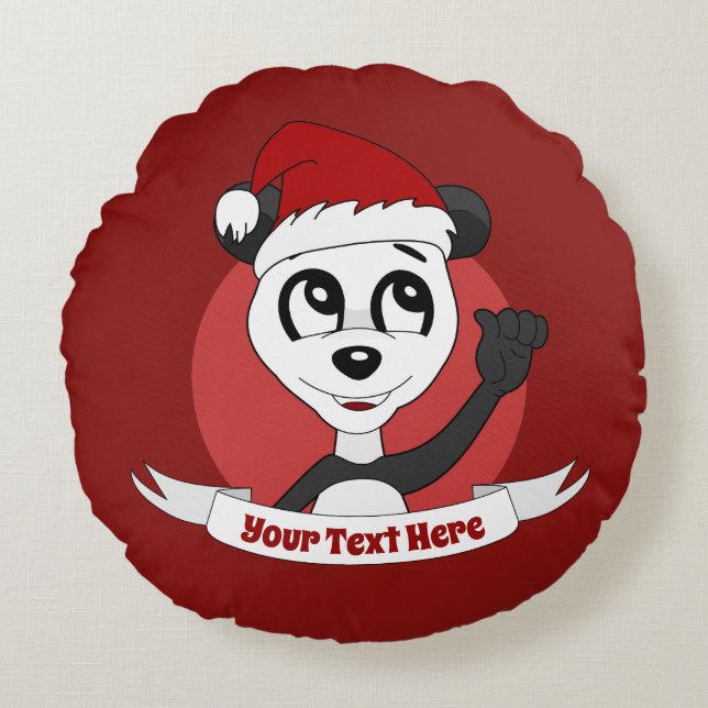 kerstcartoon met schattige panda-beer rondepilaar rond kussen (Voorkant)