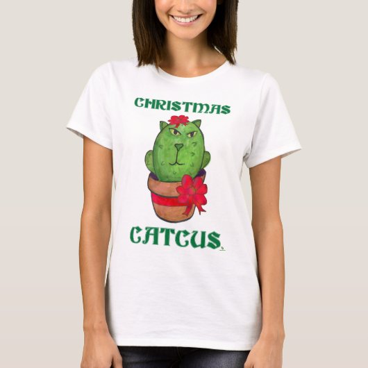 kerstcatcus Holiday Cactus Cartoon Art T-shirt (Voorkant)