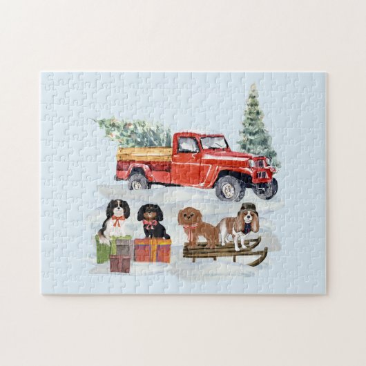 KerstCavalier King Charles en Truck Legpuzzel (Horizontaal)