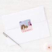 KerstCavalier King Charles met Cadeaus Vierkante Sticker (Envelop)