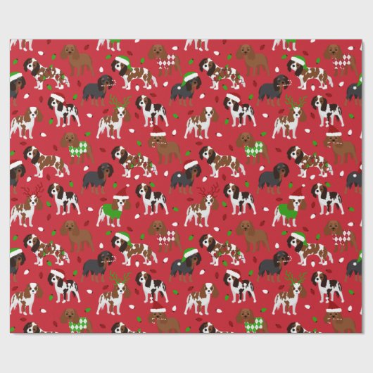 KerstCavalier King Charles Spaniel Cadeaupapier (Vlak)