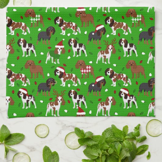 KerstCavalier King Charles Spaniel Theedoek (Gevouwen)