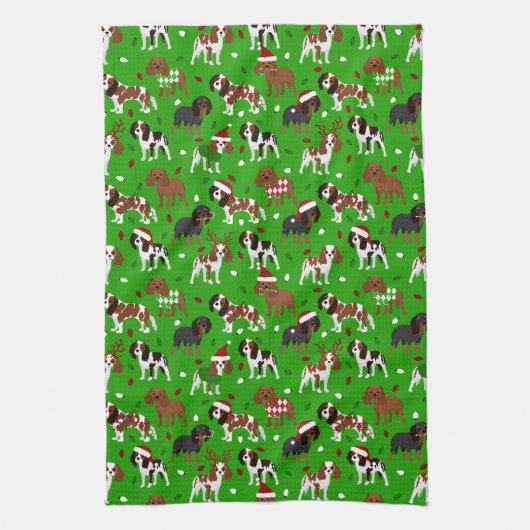 KerstCavalier King Charles Spaniel Theedoek (Verticaal)