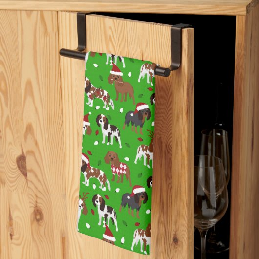 KerstCavalier King Charles Spaniel Theedoek (Derde Gevouwen)