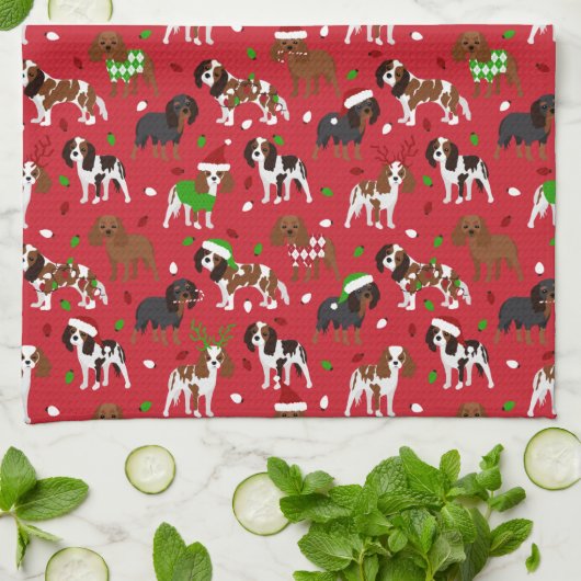 KerstCavalier King Charles Spaniel Theedoek (Gevouwen)