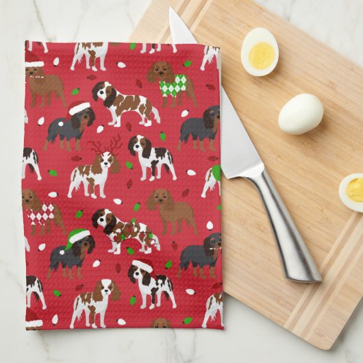 KerstCavalier King Charles Spaniel Theedoek (Quarter Fold)