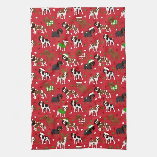 KerstCavalier King Charles Spaniel Theedoek (Verticaal)