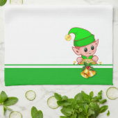 Kerstcellen en Cute Elf op groen en wit Theedoek (Gevouwen)