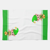 Kerstcellen en Cute Elf op groen en wit Theedoek (Horizontaal)