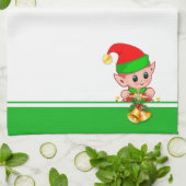Kerstcellen en Cute Elf op groen en wit Theedoek (Gevouwen)
