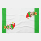 Kerstcellen en Cute Elf op groen en wit Theedoek (Horizontaal)