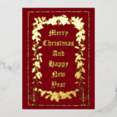 Kerstcellen en Holly Border Folie Feestdagenkaart (Voorkant)
