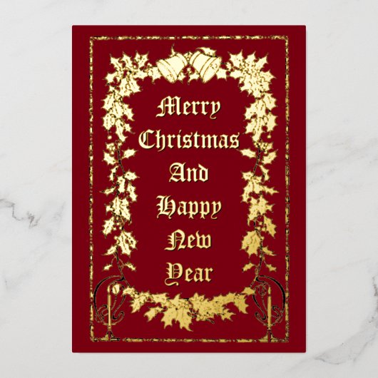 Kerstcellen en Holly Border Folie Feestdagenkaart (Voorkant)