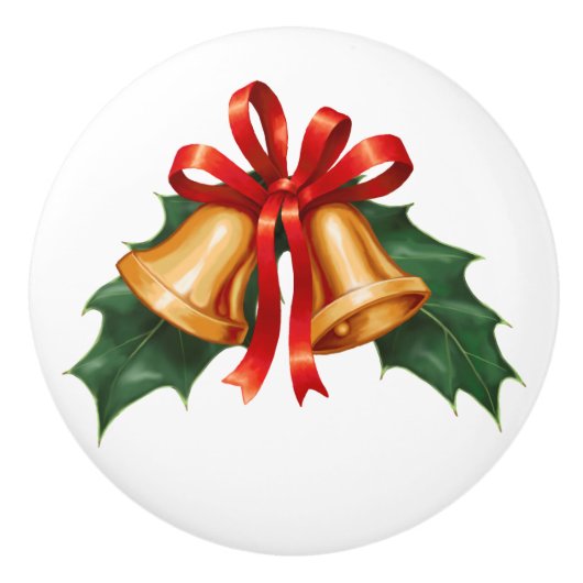 Kerstcellen en Holly Leaves Keramische Knop (Voorkant)