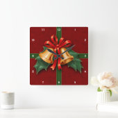 Kerstcellen en Holly Leaves Red Vierkante Klok (Huis)