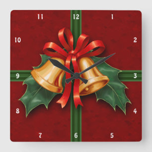 Kerstcellen en Holly Leaves Red Vierkante Klok