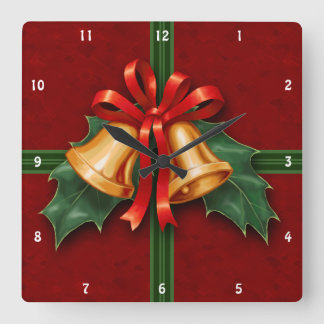 Kerstcellen en Holly Leaves Red Vierkante Klok