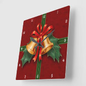 Kerstcellen en Holly Leaves Red Vierkante Klok (Hoek)