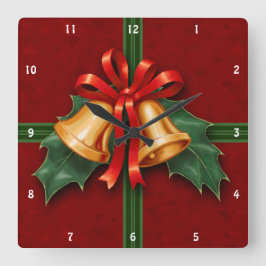 Kerstcellen en Holly Leaves Red Vierkante Klok