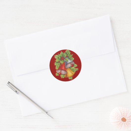 Kerstcellen op blauw Klassieke Ronde sticker (Envelop)