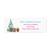 Kerstceremonie & Aqua Fantasy Tree Naam Etiket (Voorkant)