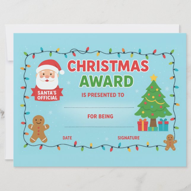 Kerstcertificaat met vrolijke lichten (Voorkant)